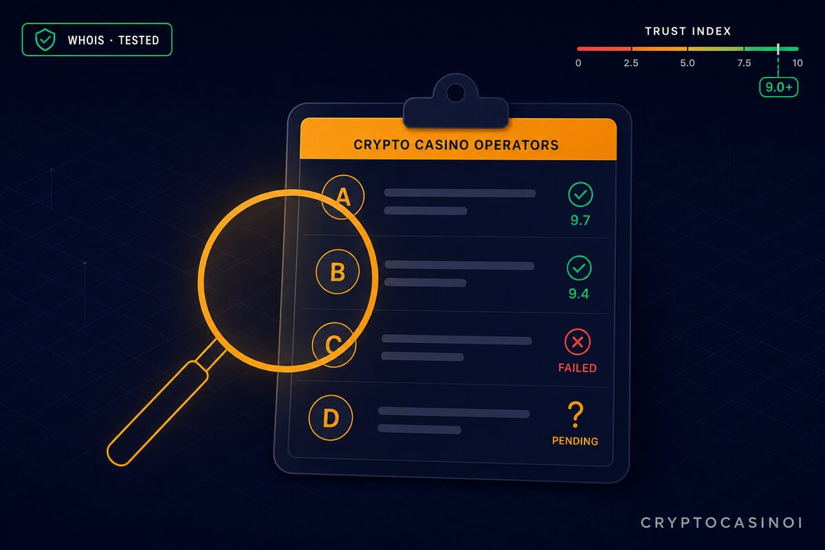 New Bitcoin casino operators 2026. WHOIS tested clipboard with Trust Index 9.0+ pass/fail audit by CryptoCasinoi