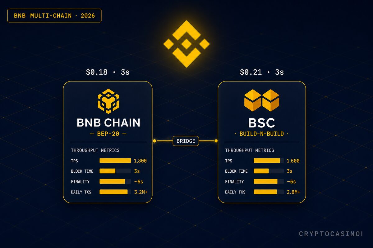 BNB ecosystem three-chain map (BSC (56), opBNB rollup (204), Greenfield storage) casino-accepted highlighted