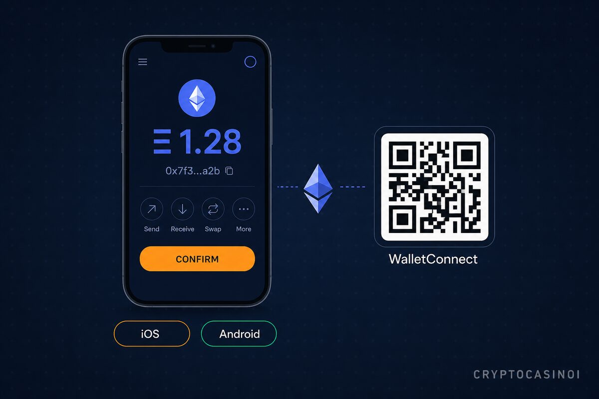 Ethereum casino mobile experience with MetaMask wallet and WalletConnect QR pairing for iOS and Android by CryptoCasinoi