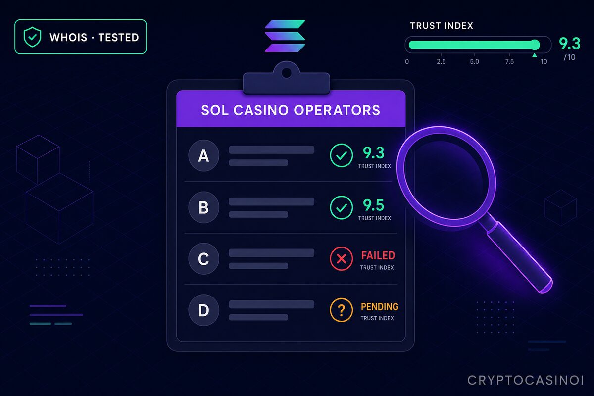 New Solana casino operators 2026. WHOIS tested clipboard with Trust Index audit pass-fail by CryptoCasinoi